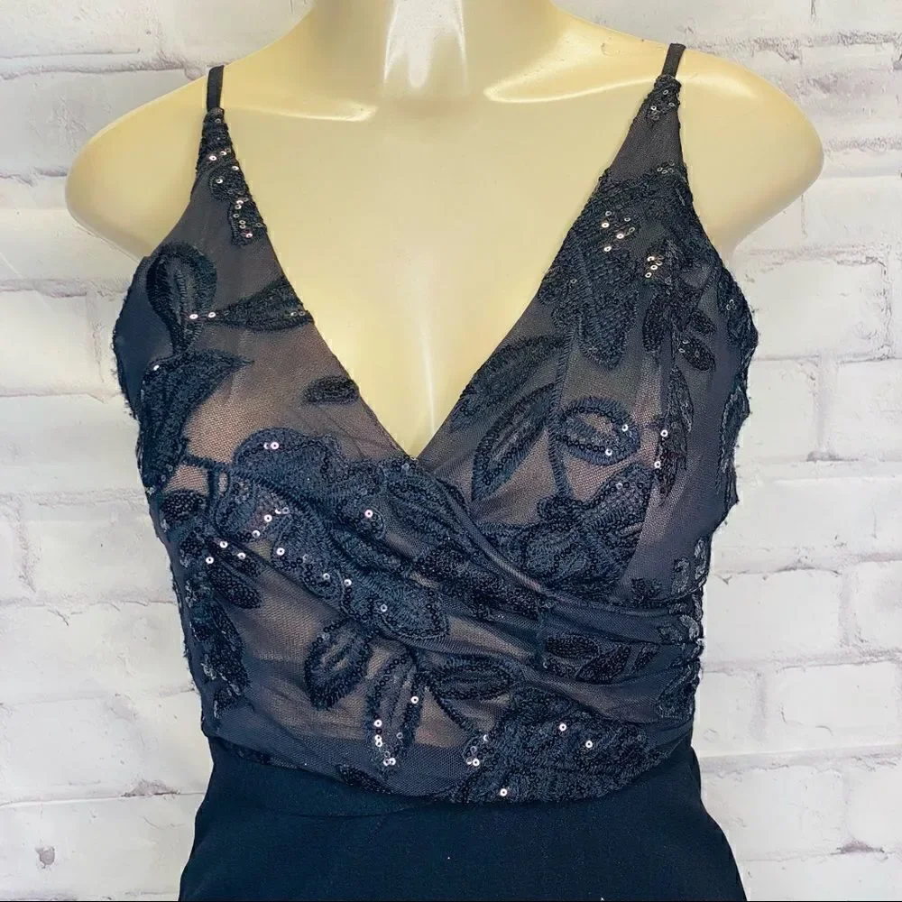 Dress The Population Giulia Sequin Bodice Crepe Sheath Dress Black Size S NWOT